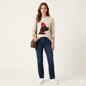 Cupcakes and Cashmere Women's Cream Dog Graphic Sweater Knit Puppy Plus 1X